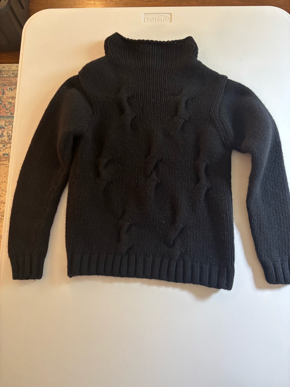 Pendleton Originals Black Cable Knit Turtleneck Sweater Lambswool Angora Size  S